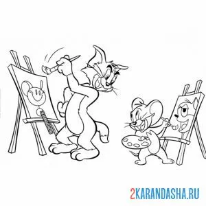 Раскраска том и джерри рисуют