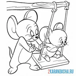 Раскраска джерр и таффи на качелях