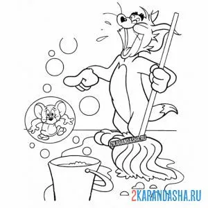 Раскраска том смеется над джерри