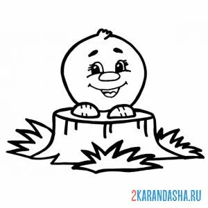 Раскраска колобок на пеньке