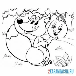 Раскраска колобок и лиса