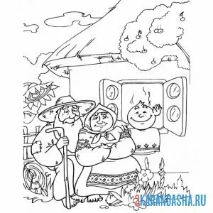Раскраска колобок, бабушка и дедушка