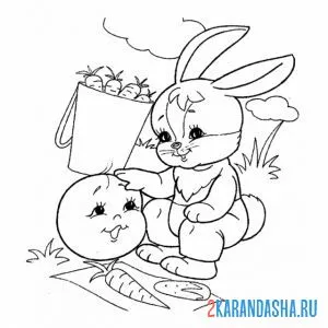 Раскраска колобок разговаривает с зайцем