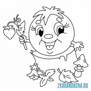Раскраска колобок и цветочек