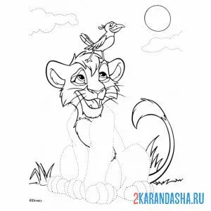 Раскраска симба король лев и птичка