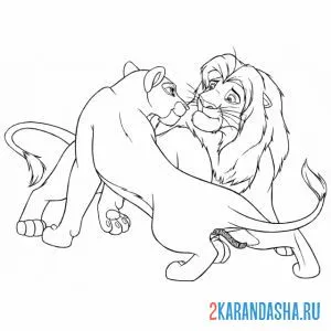 Раскраска король лев муфаса и сараби