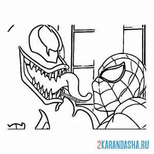 Раскраска веном и человек-паук дерутся