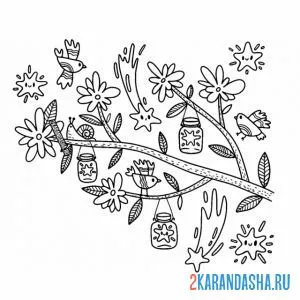 Раскраска ветка дерева для девочек