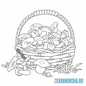 Раскраска лукошко корзинка грибов