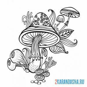 Раскраска грибы антистресс
