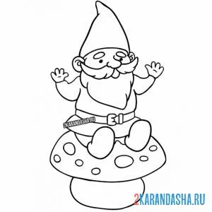 Раскраска гномик на грибе