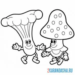 Раскраска гриб лисичка и мухомор