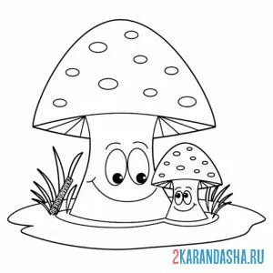 Раскраска грибочки с глазками