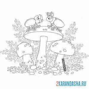 Раскраска жуки и грибы