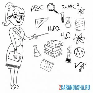 Раскраска учительница показывает на доску