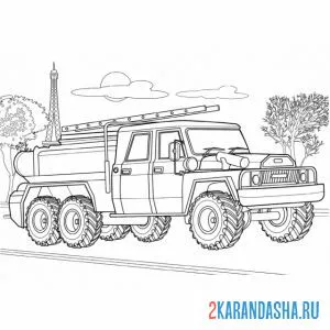 Раскраска пожарная машина во франции