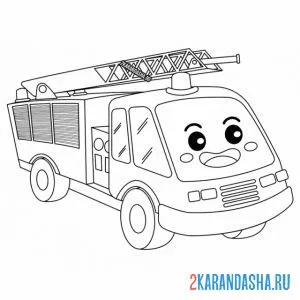 Раскраска пожарная машинка с глазками