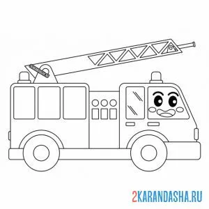Раскраска рисованная пожарная машина
