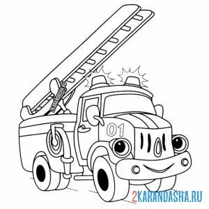 Раскраска рисунок детский пожарная машина