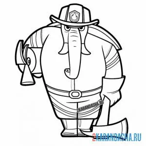 Раскраска пожарный суровый слон