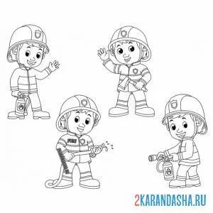 Раскраска четыре пожарных