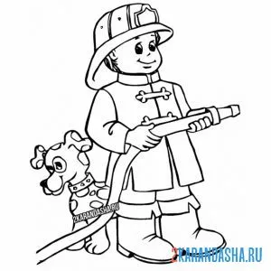 Раскраска пожарный и верный пес