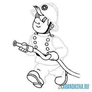 Раскраска пожарный по линиям