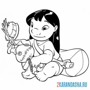 Раскраска лило играет в игрушку