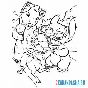 Раскраска стич уронил мороженое