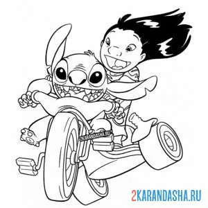 Раскраска стич и лило мчатся