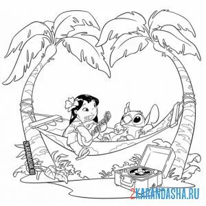 Раскраска лило и стич отдыхают