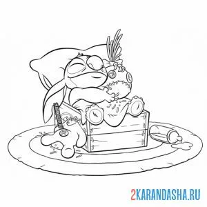Раскраска стич обнимается с игрушкой