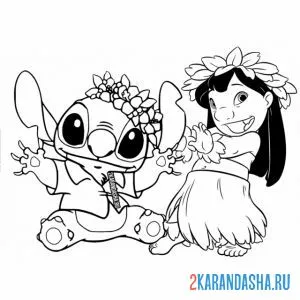Раскраска стич и лило танцуют