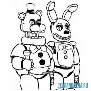 Раскраска фредди и бонни аниматроники сломанные