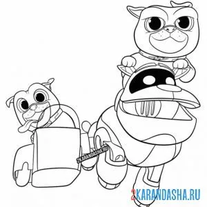 Раскраска собачки мчатся на роботе