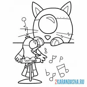 Раскраска котик и птичка роботы