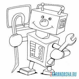 Раскраска робот с гаечным ключом