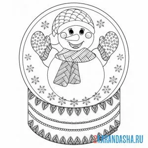 Раскраска снеговик в шаре