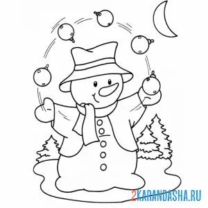Раскраска снеговик жанглирует