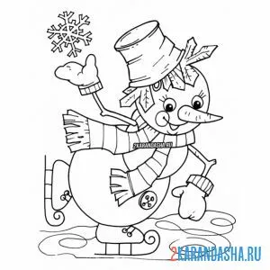 Раскраска снеговик катается на коньках