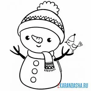 Раскраска маленький снеговик в шапке