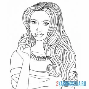 Раскраска девушка для макияжа с длинными волосами