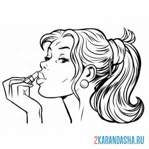Раскраска девушка красит губы