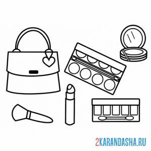 Раскраска сумочка и косметика