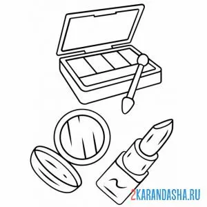 Раскраска набор косметики пудра, тени и губная помада