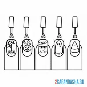 Раскраска рисунок хэллоуин на ногтях