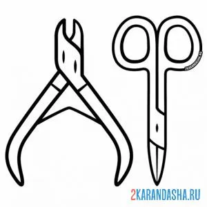 Раскраска щипчики и ножницы для ногтей