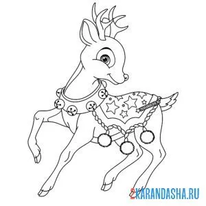 Раскраска новогодний олень милый