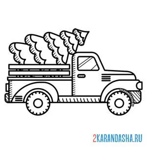 Раскраска новогодняя елка в машине