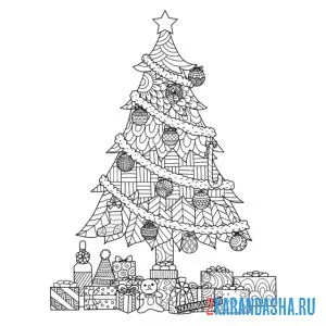 Раскраска новогодняя елка антистресс